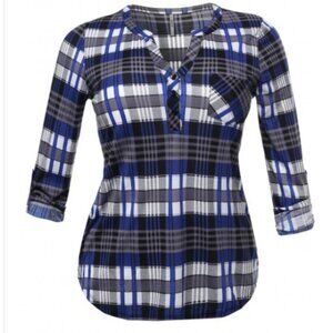 Blue Plaid Half-Button Down
